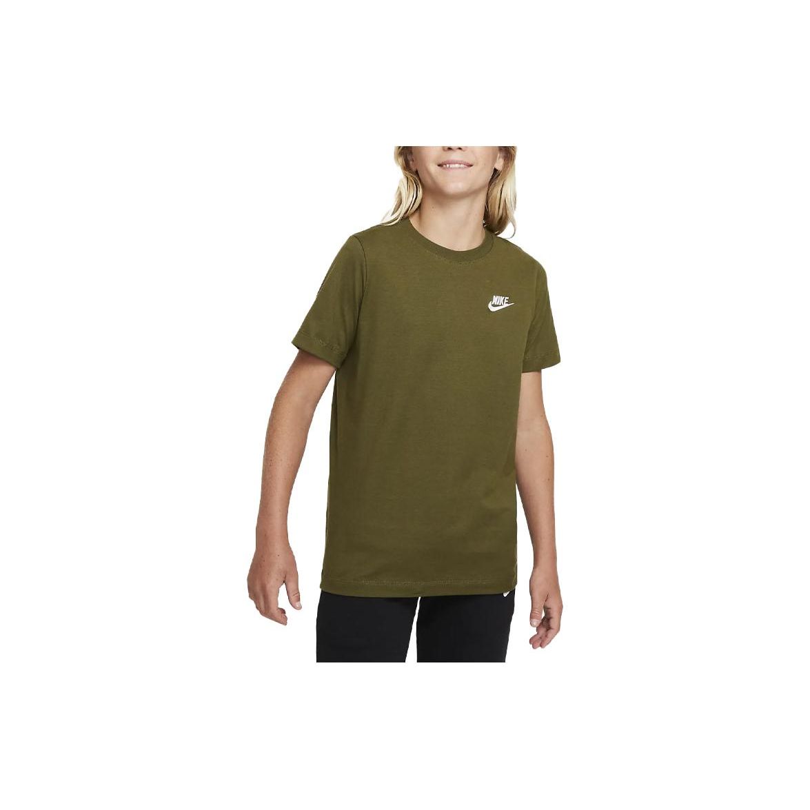 

Nike Embroidered Logo Cotton Crew Neck Short Sleeve T-Shirt Kids Tops Green AR5254-330 S