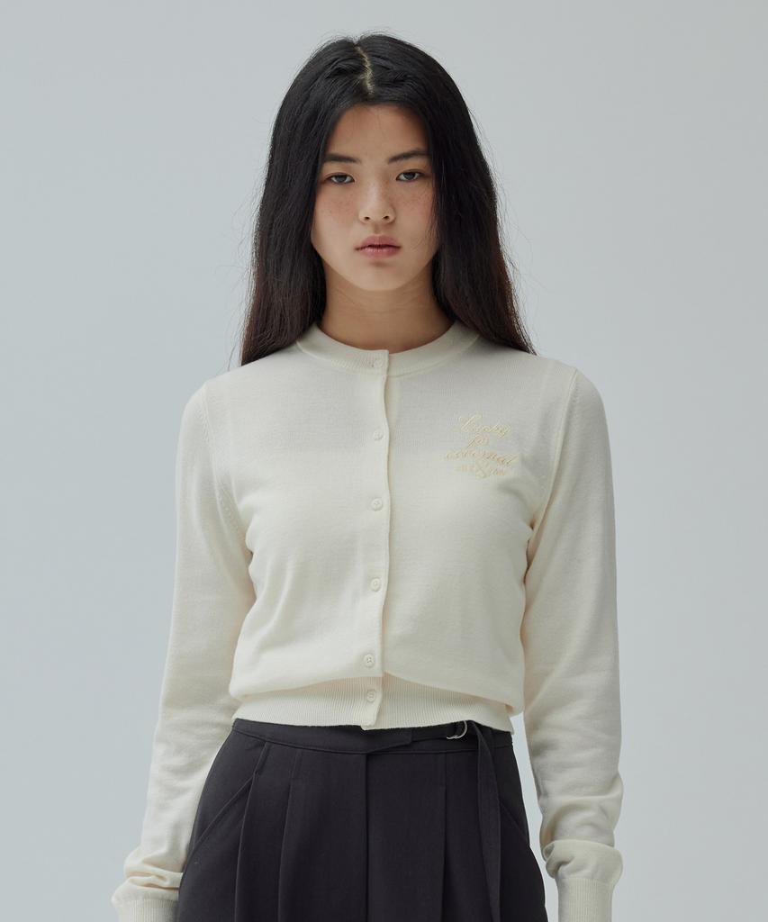 COVERNAT WOMAN Basic Round Wool Knit Cardigan Ivory