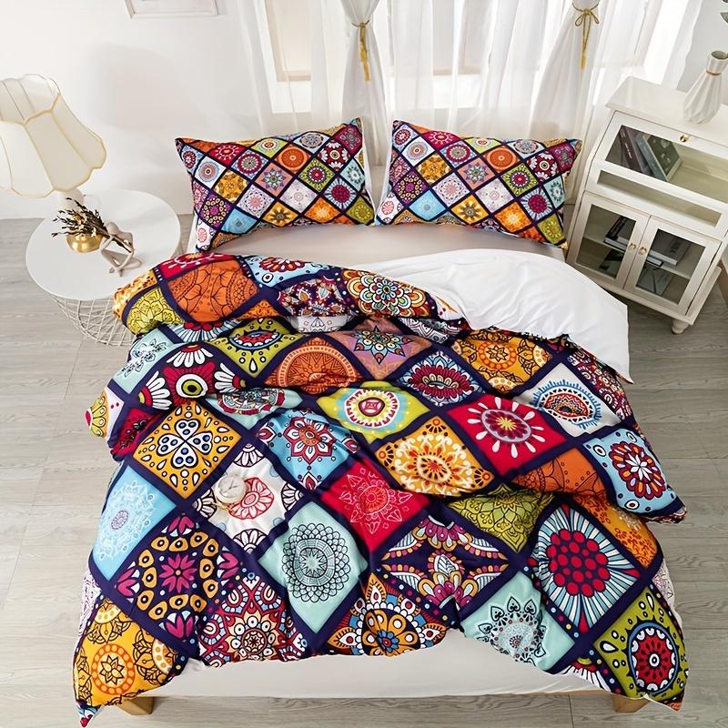 

Duvet Cover Set Bohemian Style Color Plaid Print Bedding Set Soft Comfortable Breathable Duvet Cover For Bedroom Guest Room 90X200cm 2PCS