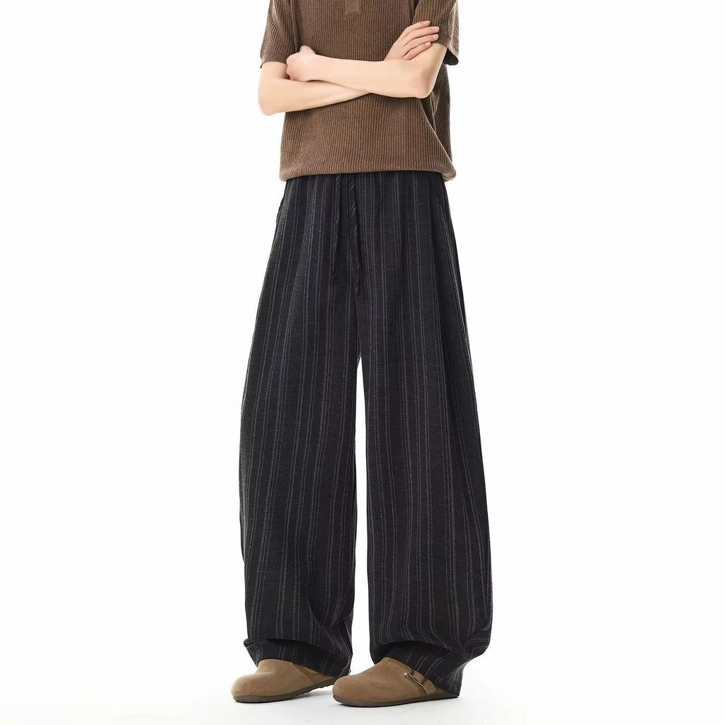 Sommer Alter Reichtum Stil Gestreifte Falten Gerade Anzugshose Herren Locker Premium Weites Bein Freizeithose Faul