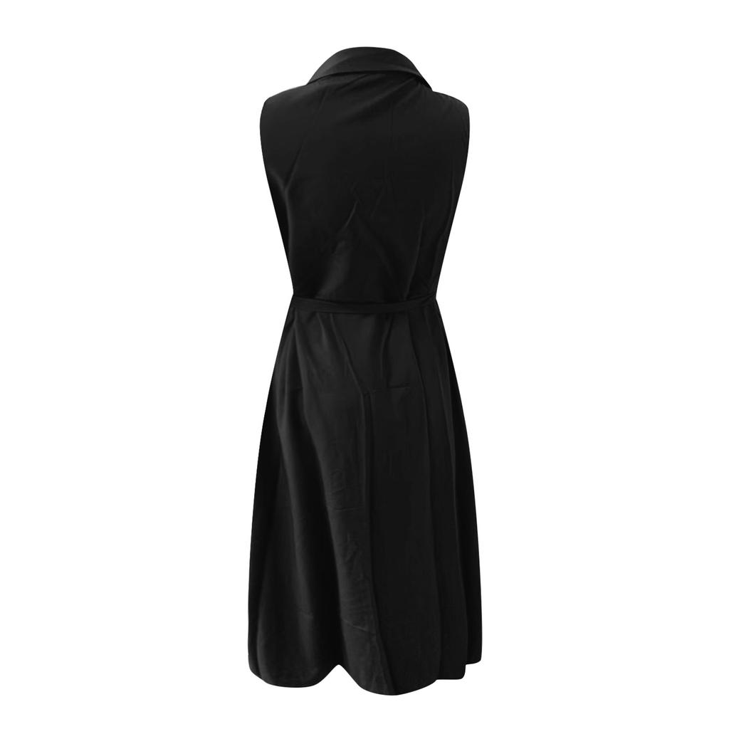Women's Fashion Casual Sleeveless Color V-Neck High Waist Dress