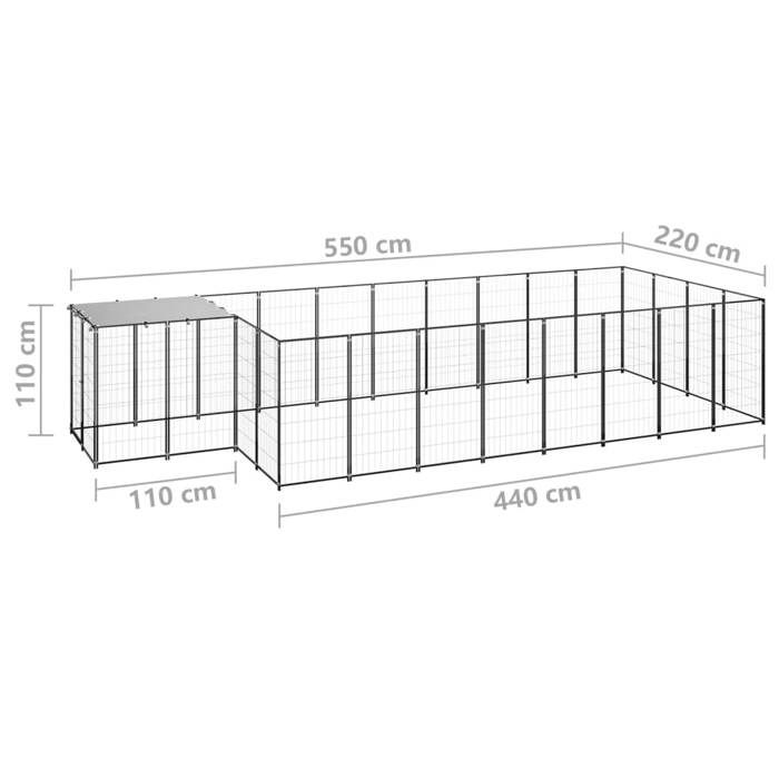 VidaXL Chenil Noir 10,89 m² Acier Enclos pour Chiots Cage Chiens Extérieur 3082207