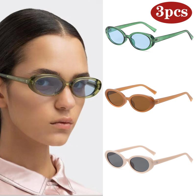 3pcs Pack Retro Small Oval Sunglasses Women Classic Brand Vintage Color Men Sun Glasses UV400 Female Shades Lady Goggle UV400