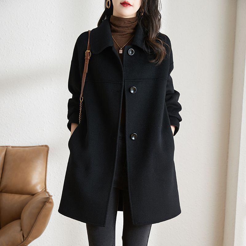 

Женское пальто миди большого размера из шерстяной смеси на 2025 год с воротником Питер Пэн - корейская мода для осени/зимы S for 125-135 jin