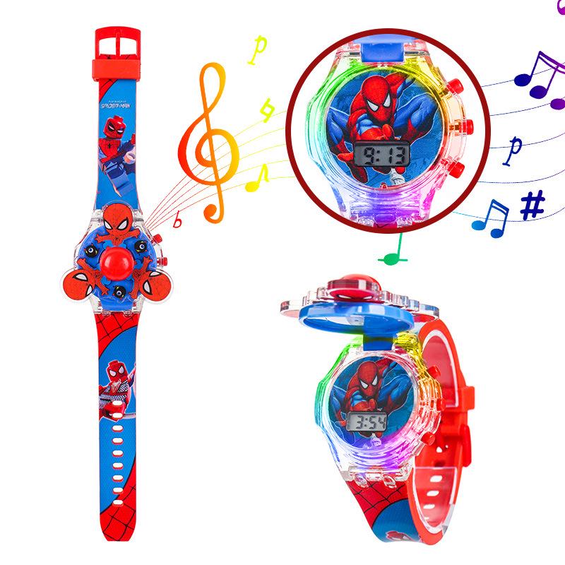 Children's Cartoon Music Watch with Seven-Color Luminous Spinning Gyro Toy