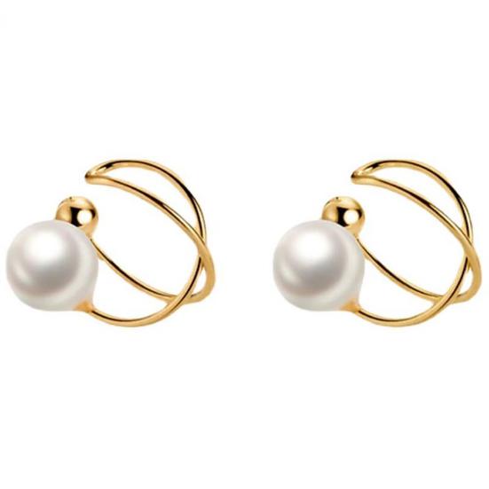 1 Pair Clip Earrings for Women Simple Round Faux Pearl Earrings