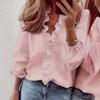 women's Loose Ruffled V Neck Blouse Solid Color Long Sleeve Shirt Elegant Commute Casual Wear Tops
