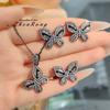 Xiaoxiangfeng Black Butterfly Ring Sweet And Cool Personality Dark Bow Necklace Black Gold Butterfly Stud Earrings Set Female