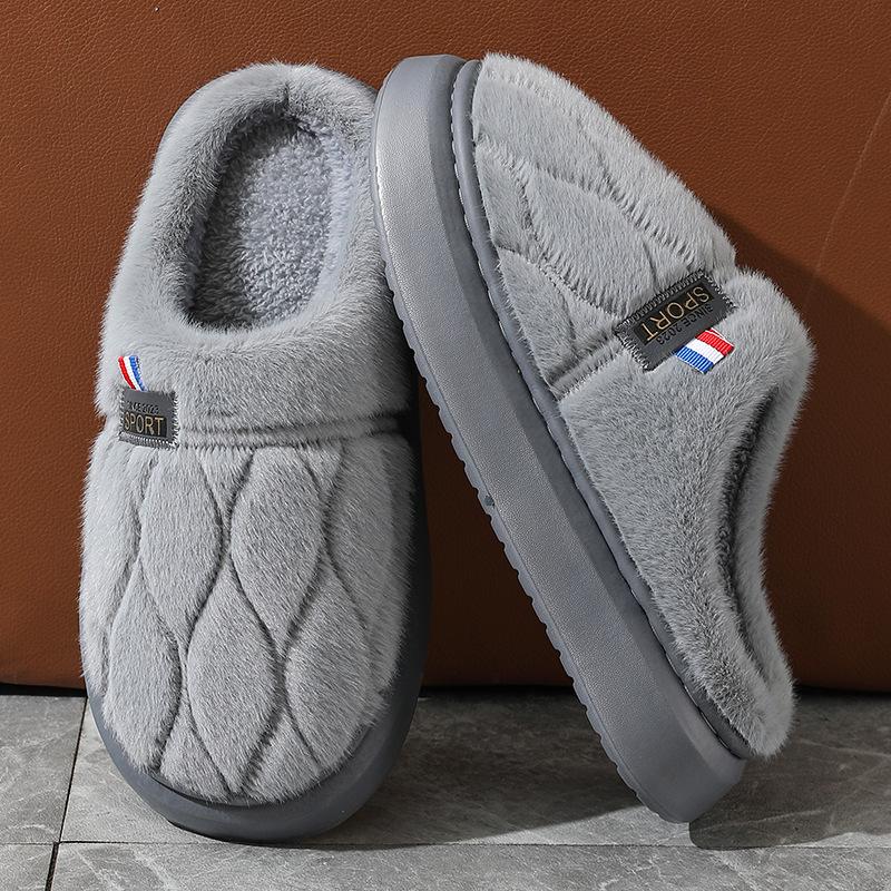 Extra Large Size Cotton Slippers Men's New Winter Indoor Velvet Comfortable Warm Wool Slippers Winter Velvet Cotton Mop