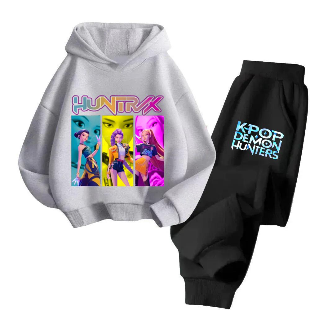 KPop Demon Hunters Hoodies + Pants Kids Autumn Sweatshirts Long Sleeve Pullover Girls Boys Comfortable Outfits
