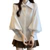 JoccKorr Short Sleeve Open Front Puff Plus Loose Office Summer Women's Shirt, Blouse, Top, Sleeves, Collared, 3/4 Sleeves, Fashionable, Sizes, Fit,