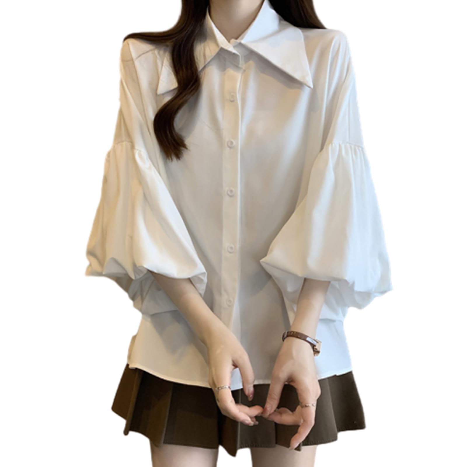 

JoccKorr Short Sleeve Open Front Puff Plus Loose Office Summer Women s Shirt, Blouse, Top, Sleeves, Collared, 3/4 Sleeves, Fashionable, Sizes, Fit, белый