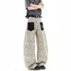 American Leopard Print Patch Pocket Jeans Men's and Women's Summer High Street Design Scimitar Pants Loose Large Size Wide Leg Pants
