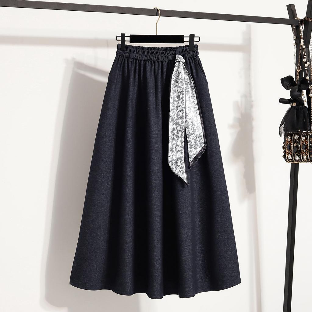 DIMANAF 2025 Autumn Plus Size Long Women Blue Skirts Elastic Waist Oversize Lady Elegant High Waist Skirts A-Line