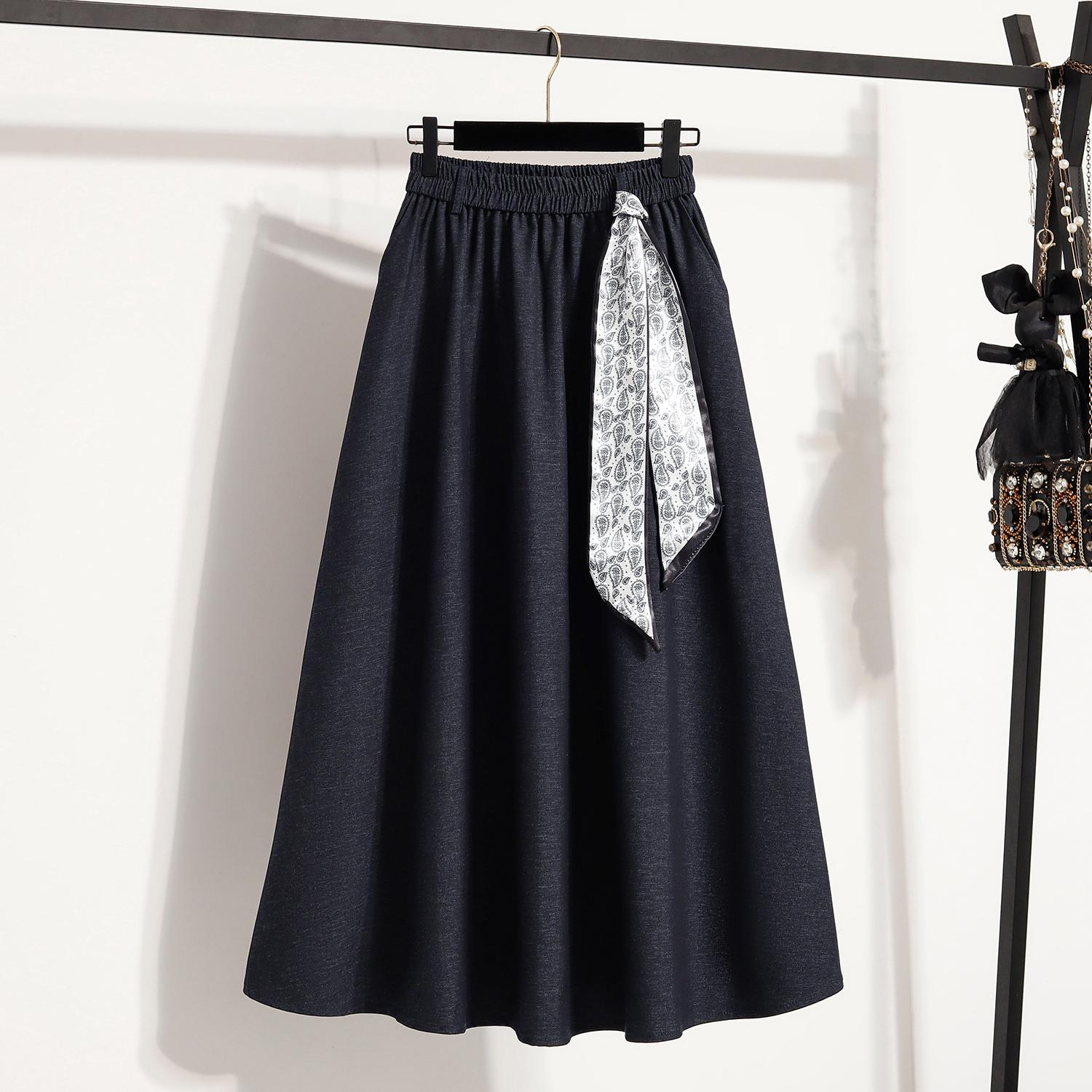 

Dimanaf 2025 Осень Большой размер Длинные Женские Синие Юбки Эластичная талия Оверсайз Леди Элегантные Юбки с высокой талией А-силуэта 5XL темно-синий