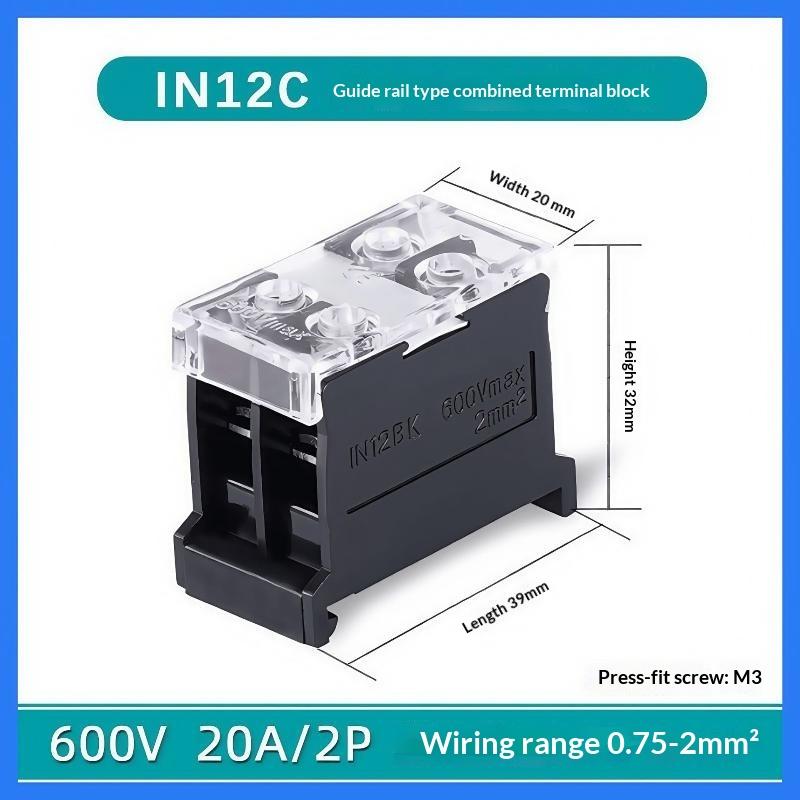 Din Rail Terminal Block In12Bk In20Bk 600V 2/3 Pin 30A/60A Electrical Connection Terminal Split High Current Junction Box