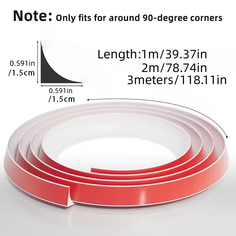 1PC 1/2/3meters Durable Silicone Quarter Round Molding Trim Peel and Stick Caulk Strip Flexible Wall Corner Baseboard Floor Edge