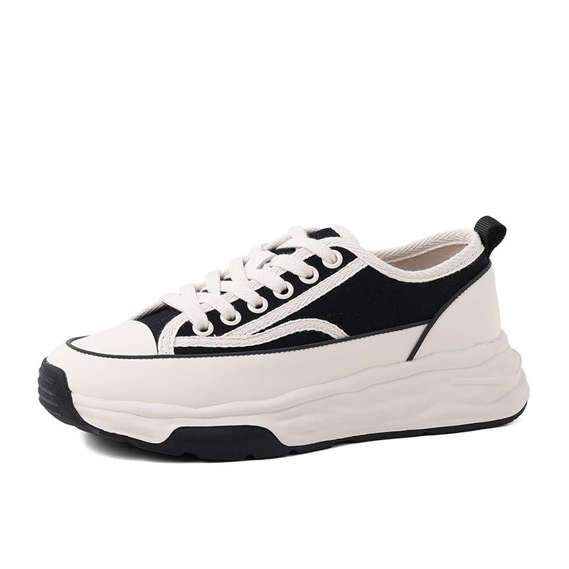 New Low-top Flat Shoes for Women with Thick Soles and Lace-up Canvas