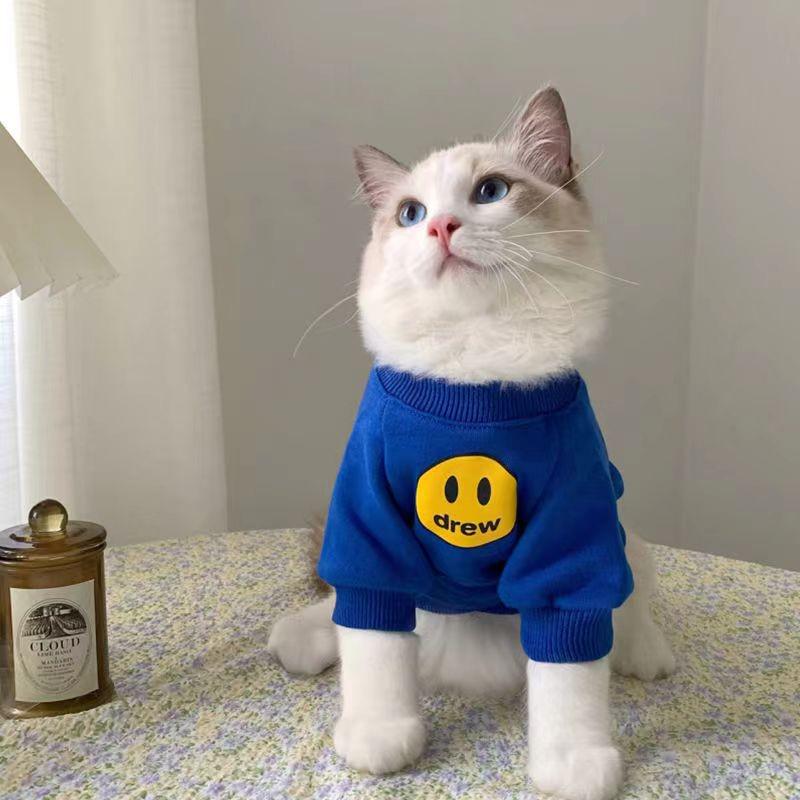 Smiley Face Anti-Shedding Warm Hoodie for Small Dogs and Cats M