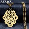 Fatima Hand Charm Necklace for Women/Men Stainless Steel Gold Color Arabic Hamsa Necklaces Islamic Jewelry Mano De Fatima N4611