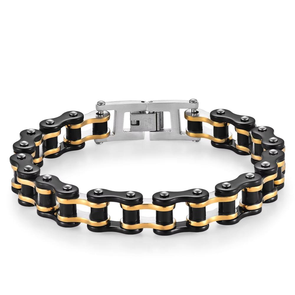 Personalized Mens Bracelets Motorcycle Biker Bicycle Chain Link Bracelets Anti Non Tarnish Gold Plated Stainless Steel Bracelets