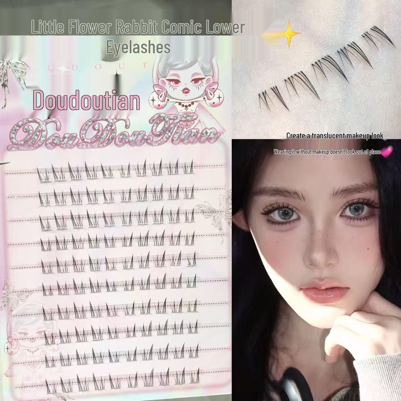 

DouDou Sweet Flower Rabbit Eyelashes: Lively Comic Look, Photogenic Clear Stem for Enlarged Eyes.