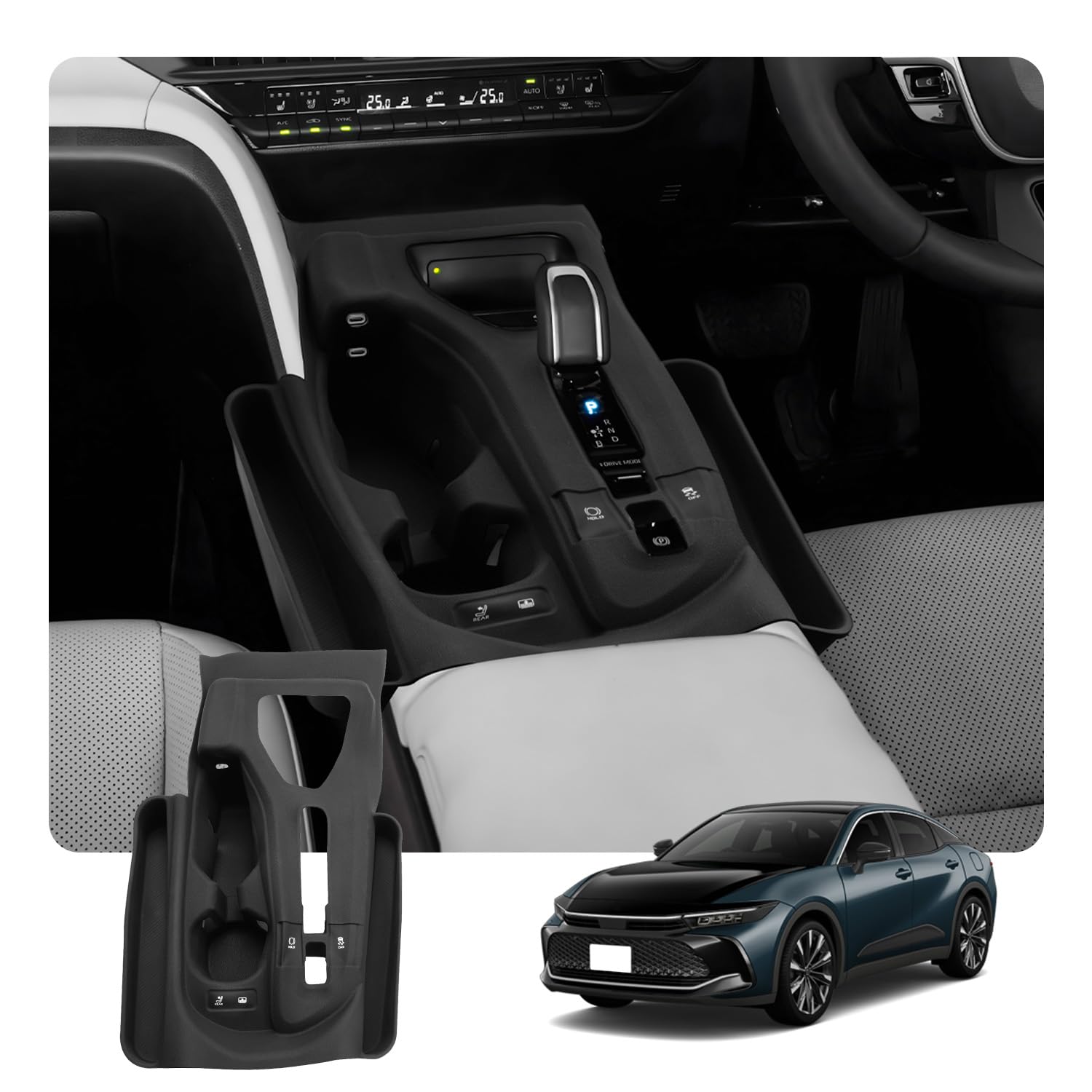 

HUAHAO Подстаканник-органайзер для консоли Toyota Crown Crossover с ковриком Консоль Автомобильный органайзер для хранения мелочей Защита от царапин и пятен Crown Sport Custom Легкая очистка и Crown