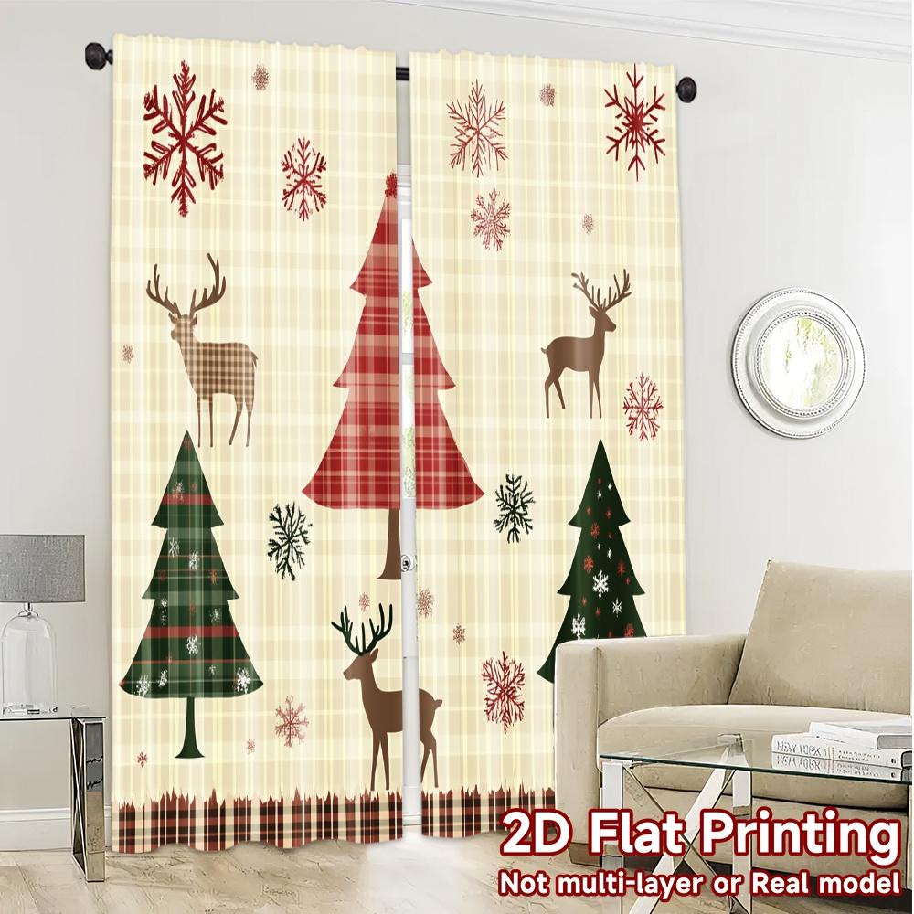 2pcs,Curtains Christmas Trees Snowflakes Deer_a Chic Chic Curtains Polyester Curtains Versatile All Perfect for Bedroom, Living