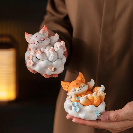 Nine-tailed Fox Incense Burner Decoration Chinese Style Vintage Fox Resin Incense Holder Home Office Desktop Ornament