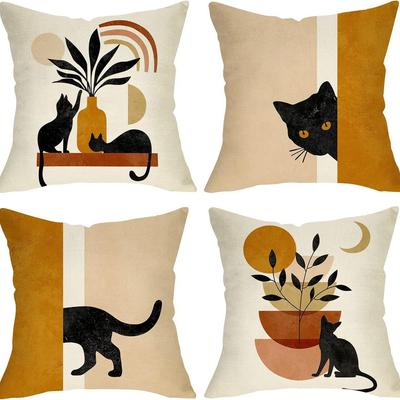 Hot Bohemian Medieval Pillow Case Bohemian Black Cat Modern Decorative Sofa Pillow Case