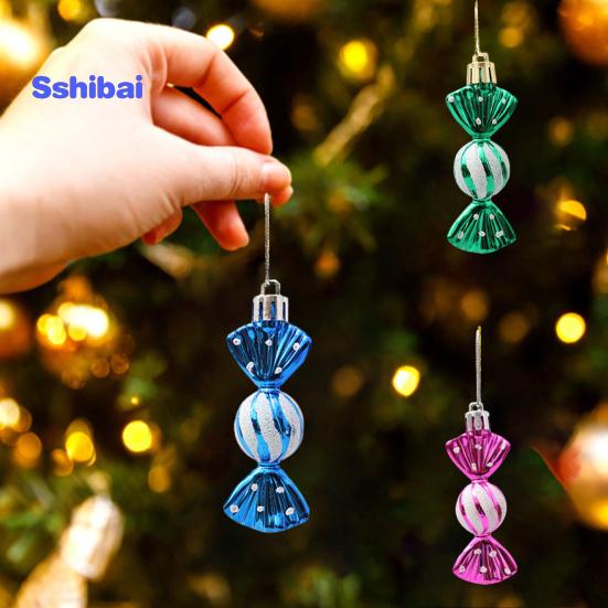 6 unids/caja adorno de caramelo colgante de Navidad con cordón irrompible reutilizable galvanoplastia árbol de Navidad pequeño colgante dulce