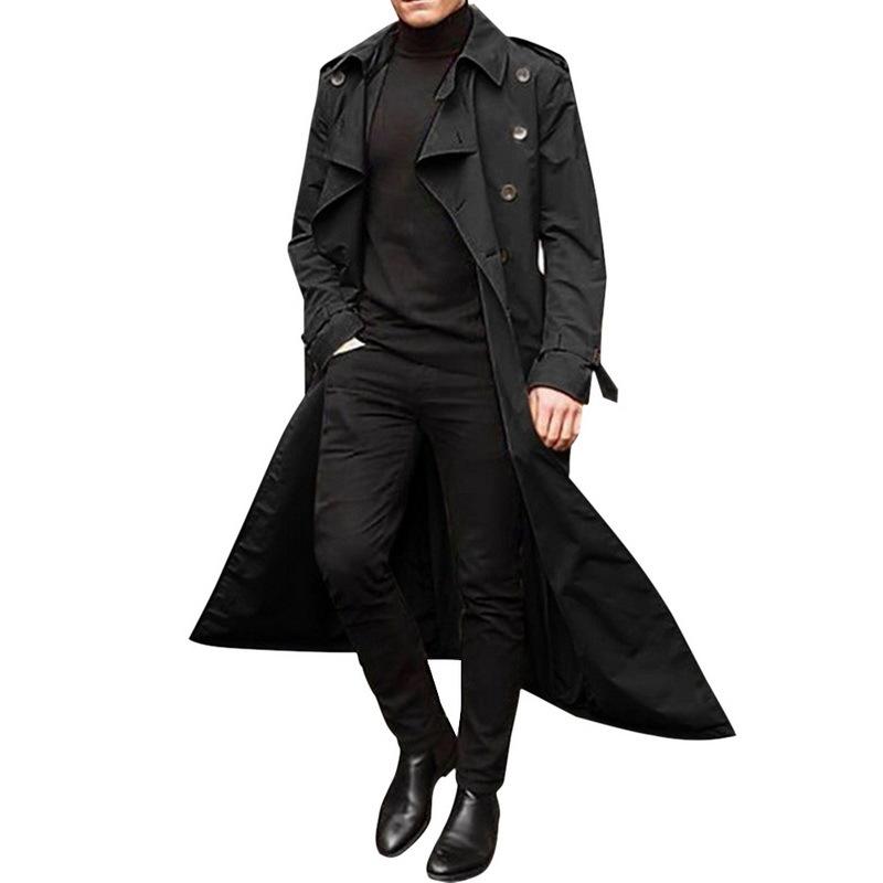 Men's Autumn and Winter European and American Style Coat Extra Long Windbreaker Casual Jacket