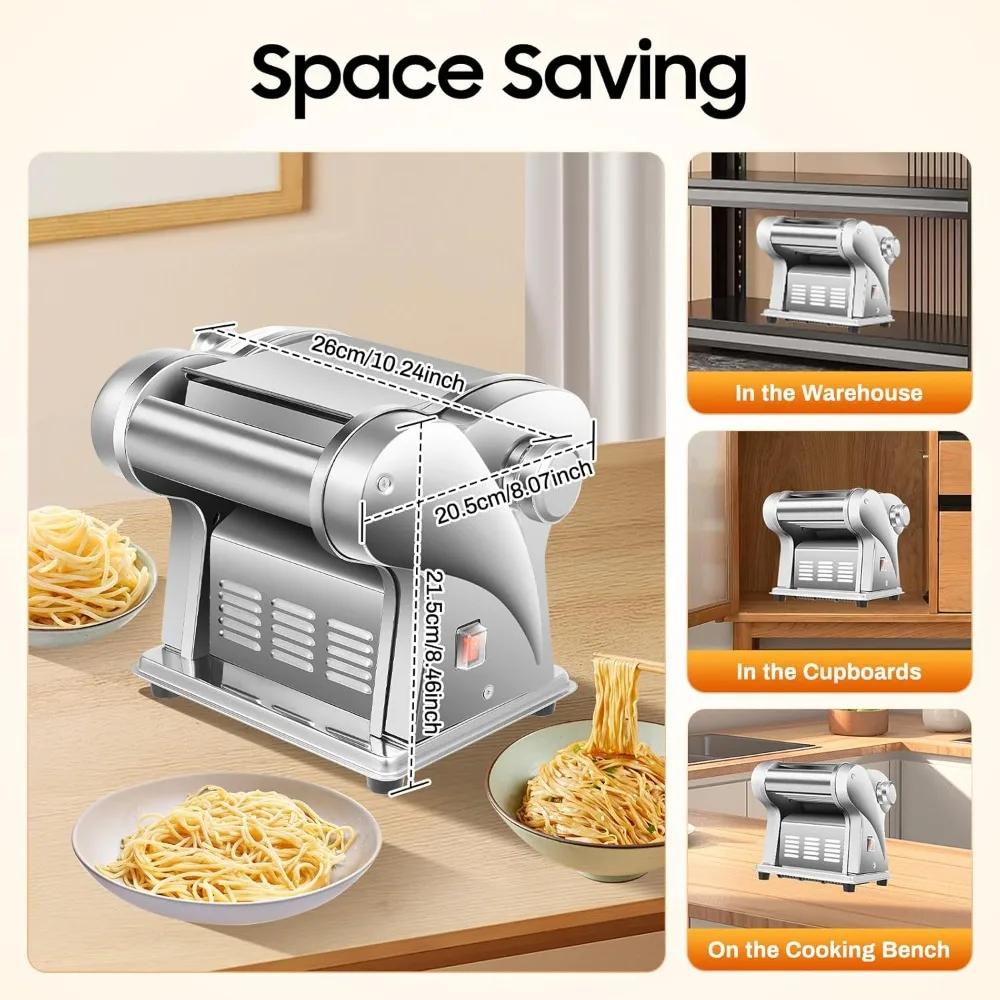 110V Electric Pasta Maker Machine, 135W Commercial Dough Roller Maker, 410 Stainless Steel Automatic Noodle Making Pasta Maker