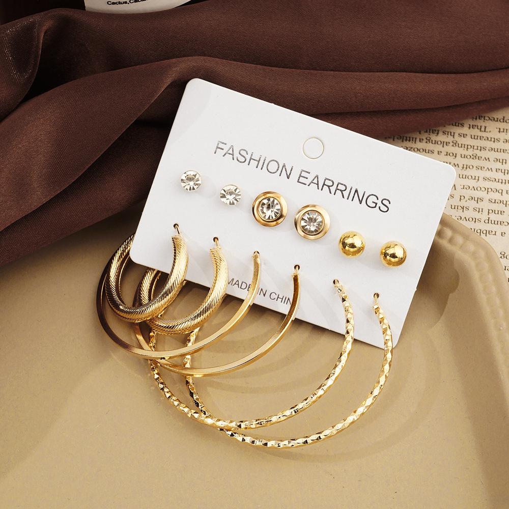 European & American Fashion: 6 Pairs of Statement C-Shaped Earrings Set