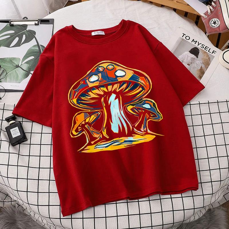 90s Retro Graphic Tees Women Summer Loose Vintage Boho Mushroom Women T Shirt Psychedelic Hippie Art Tshirt Clothing Tops Femme