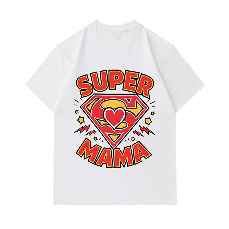 Men's 100% Cotton Crew Neck Short Sleeve T-Shirt, Funny Super Mama Heart Graphic Print Casual Tee, Lightweight Soft Breathable Top for Daily Family Pa