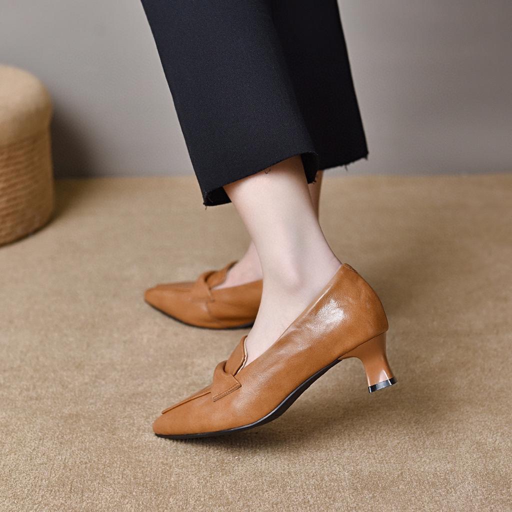 Pointed high heels women's spring new thin heels elegant shallow mouth single shoes professional work shoes commuter leather shoes