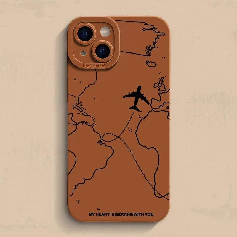 Travel-nspired Airplane Route Desian Phone Case For iPhone 16 15 14 13 12 11 Pro Max Mini 7 8 Plus X XR XS Soft Silicone Cover