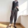 Reversible Sleeveless V-Neck Pleated Jumpsuit for Women - Spring/Summer Casual Nine-Point Pants
