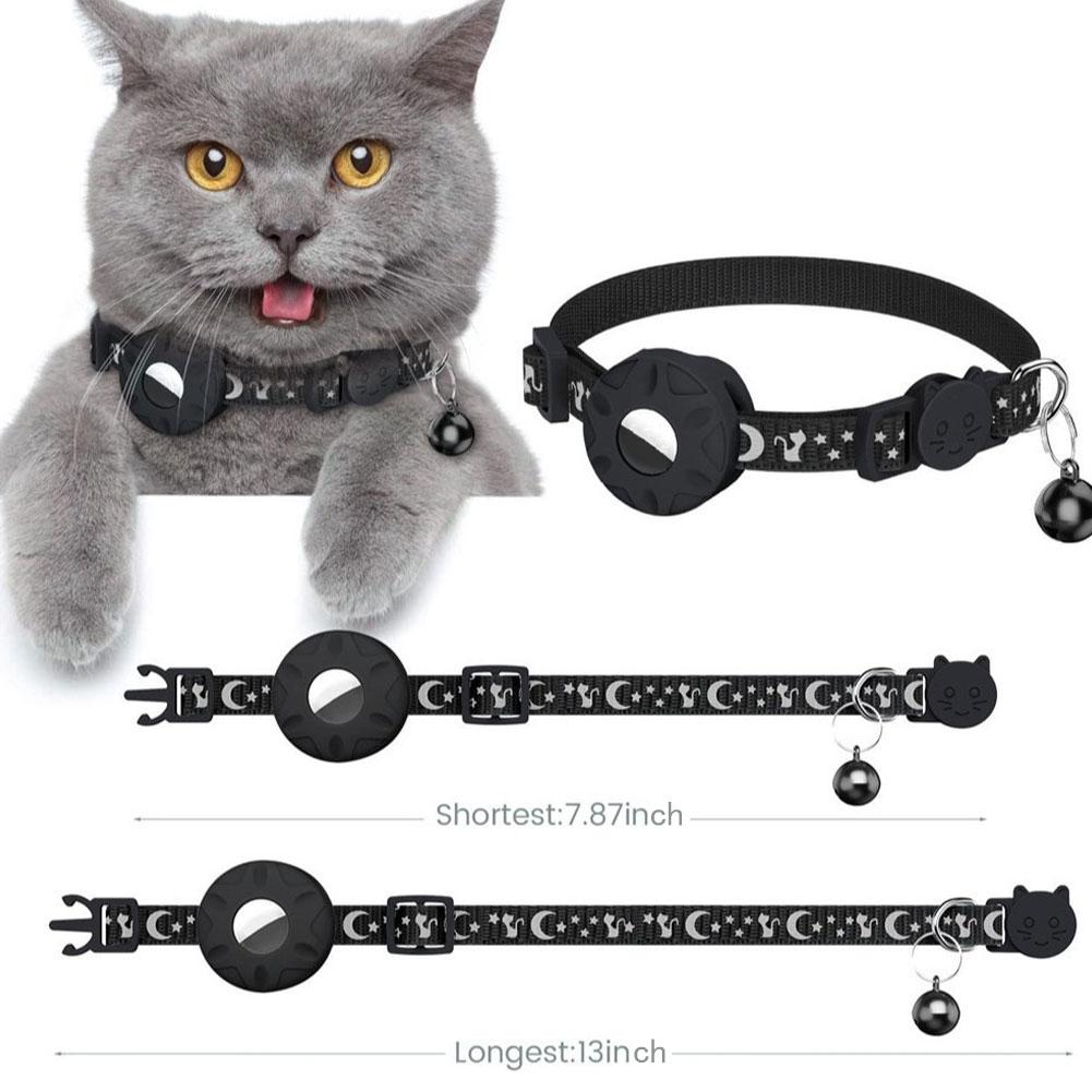 Verstellbares Anti-Verlust-Halsband Reflektierendes Stern-Mond-Katzen-Hundehalsband Airtag Haustierhalsband mit Glocke Niedliches Haustier-Katzen-Positionierungshalsband für Airtag Haustierhalsband