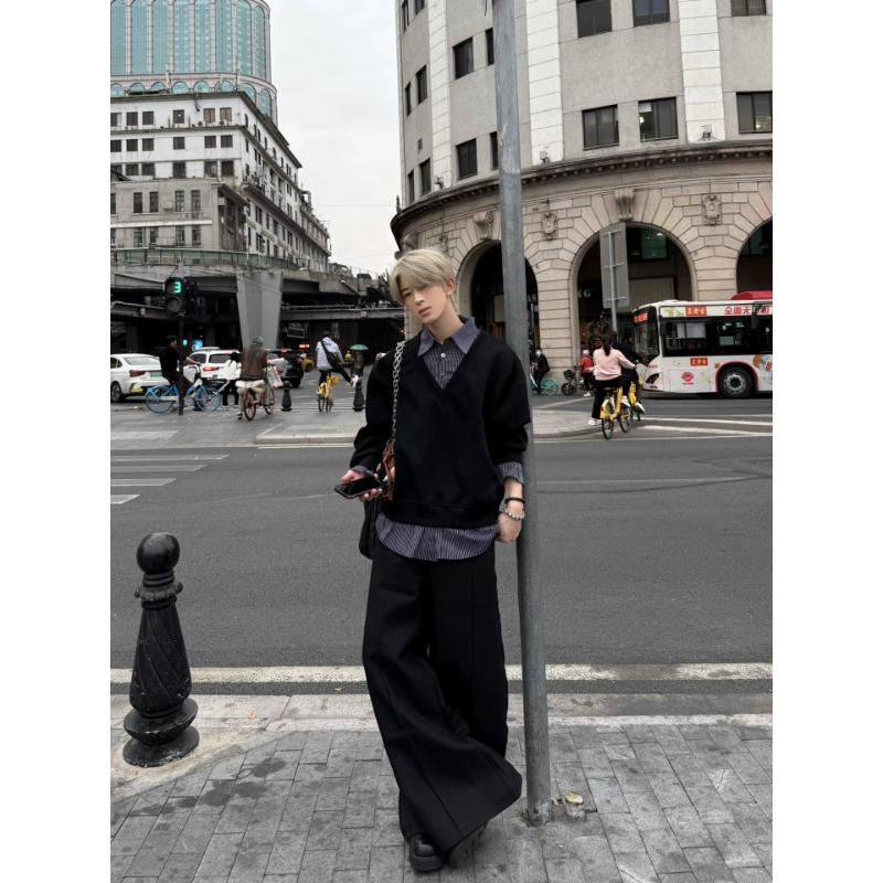 Men's Spring Autumn New Korean Style Fake Two-Piece Shirt Collar Spliced Hoodie High-End Sense Loose Long Sleeve Trendy