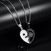 Qixi Valentine's Day Couple Heart Key Patchwork Black & White Matching Necklace