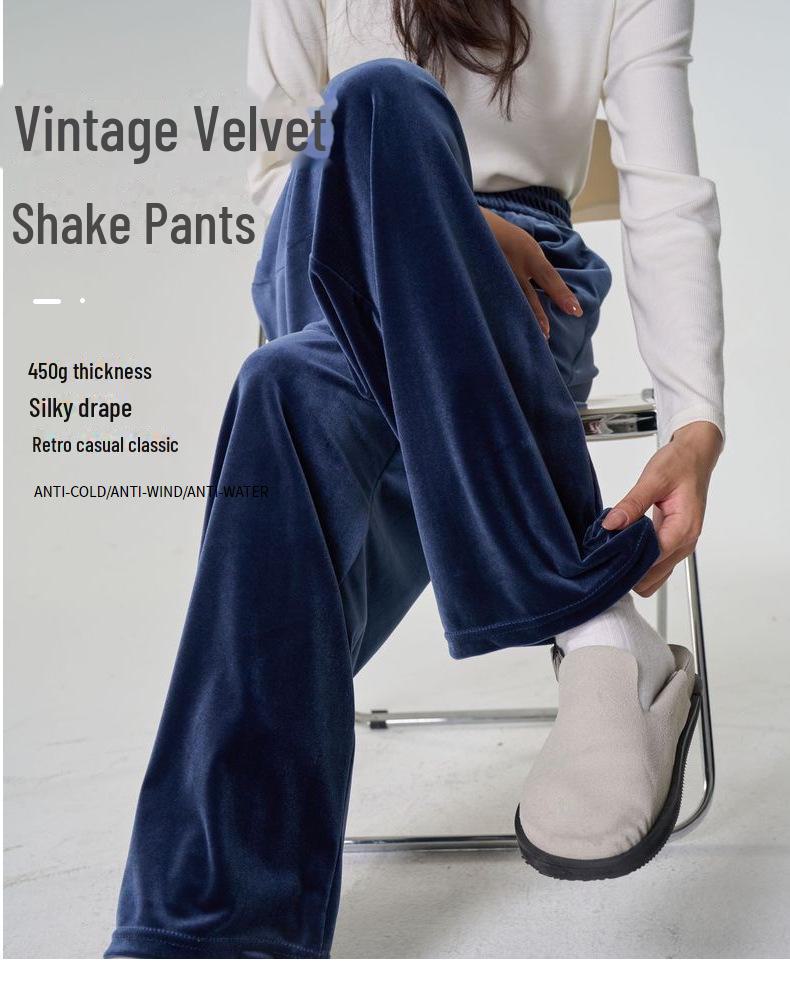 Spring Women's Retro Velvet Wide-Leg Pants - Loose, Casual, High-End, 400g