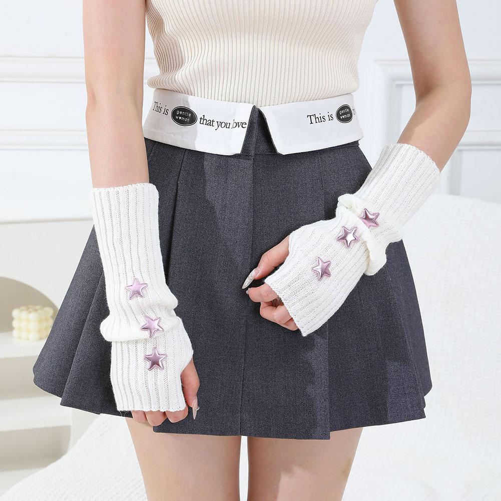 Women Knitted Fingerless Arm Sleeves Gothic Style Striped Winter Long Arm Warmers Girls Y2K Fashion Wrist Gloves