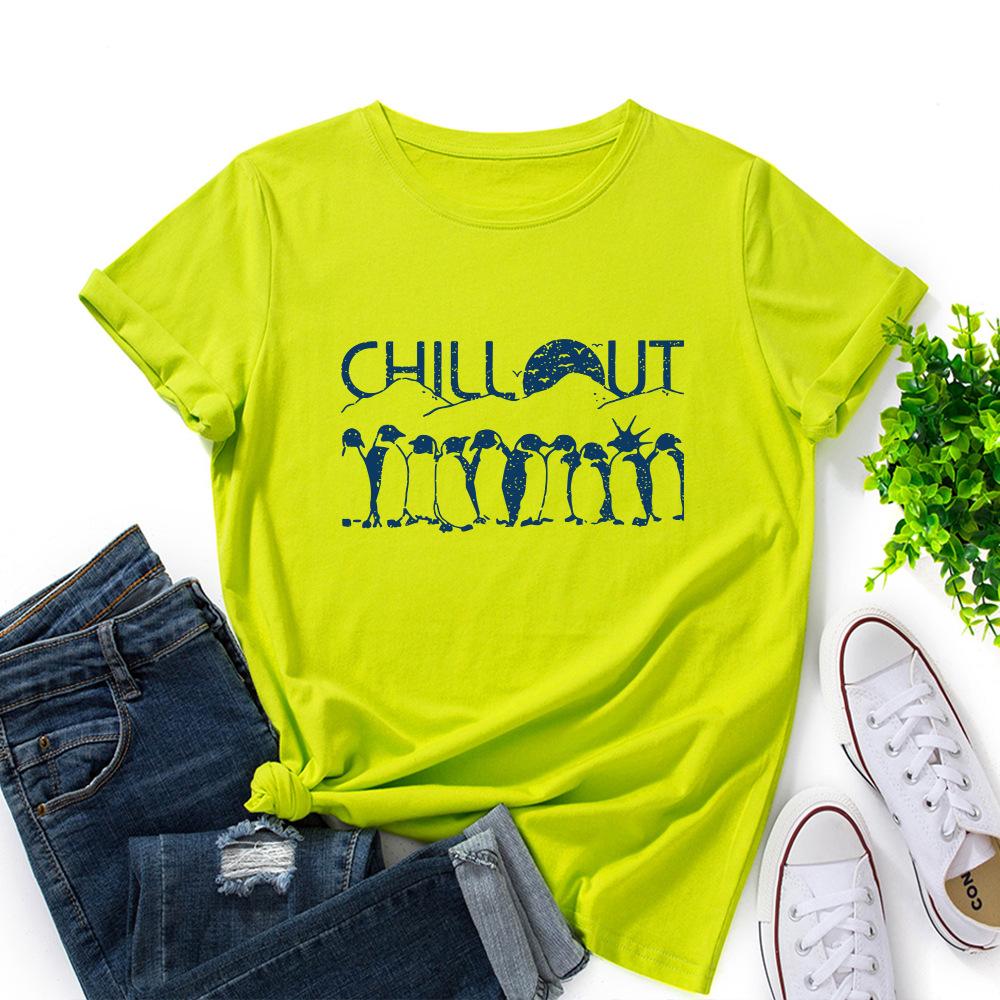 Penguin Cotton T-Shirt Short Sleeve Round Neck Women 2d Print Tops