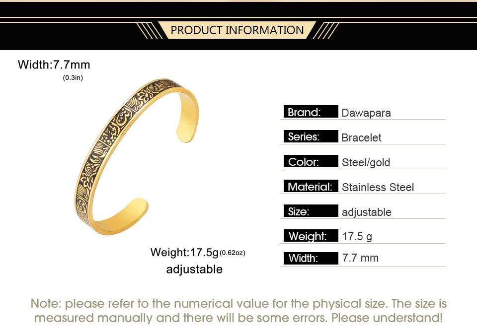 Dawapara Muslim Arabic Calligraphy Cuff Bangle Lotus Flower Arabic Blessing Adjustable Bangle Stainless Steel Jewelry