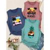 Simple summer design with coconut tree and English letter combination print pattern, round neck3Sleeveless vest spring/summer women's top