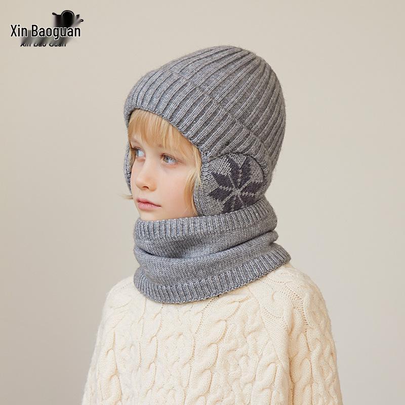 2153 Kids' Winter Hat & Fleece Scarf Set - Knitted Woolen, Warm Ear Protection, Pullover Design