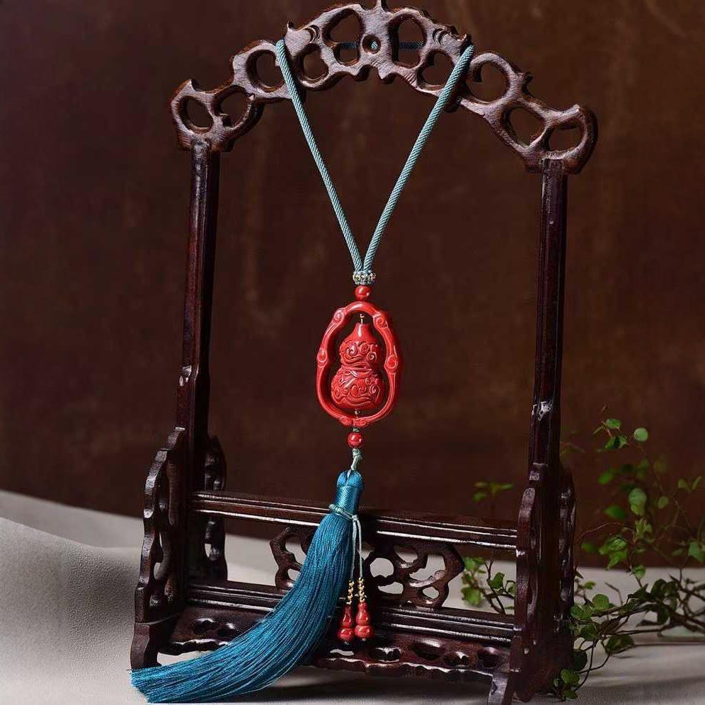 Cinnabar Sand Gourd Rearview Mirror Pendant for Cars