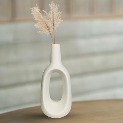 Ceramic 'White Hollow Vase' 6 Inch - Set of 1 | Decorative Round Vase for Dried Flowers and Pampas Grass | Vases for Home Decor New